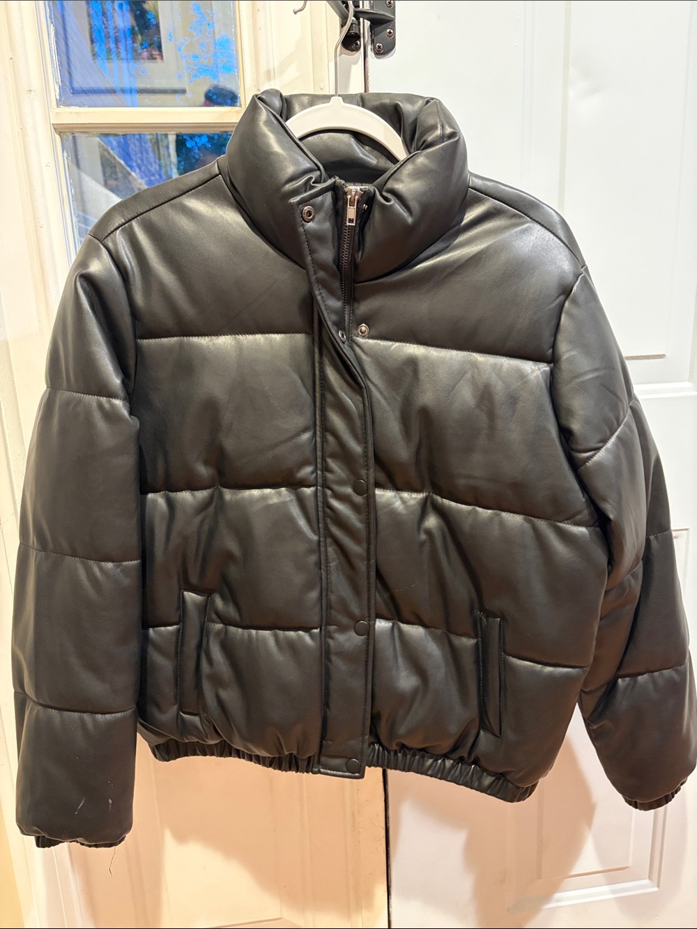 Ci Sono Black Faux Leather Quilted Puffer Jacket